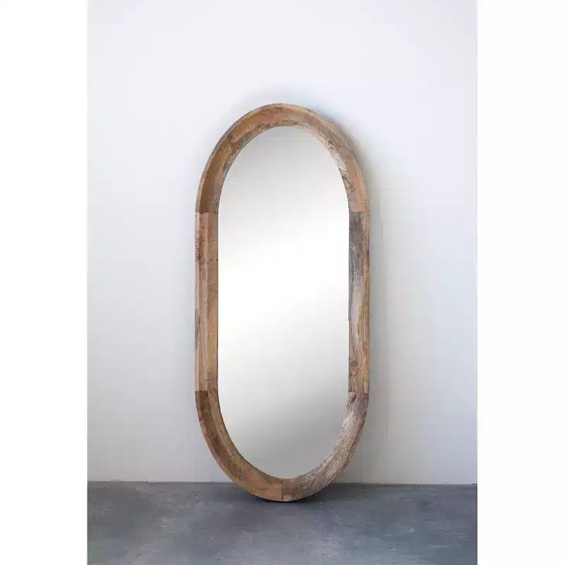 Oval Wood Framed Wall Mirror Natural