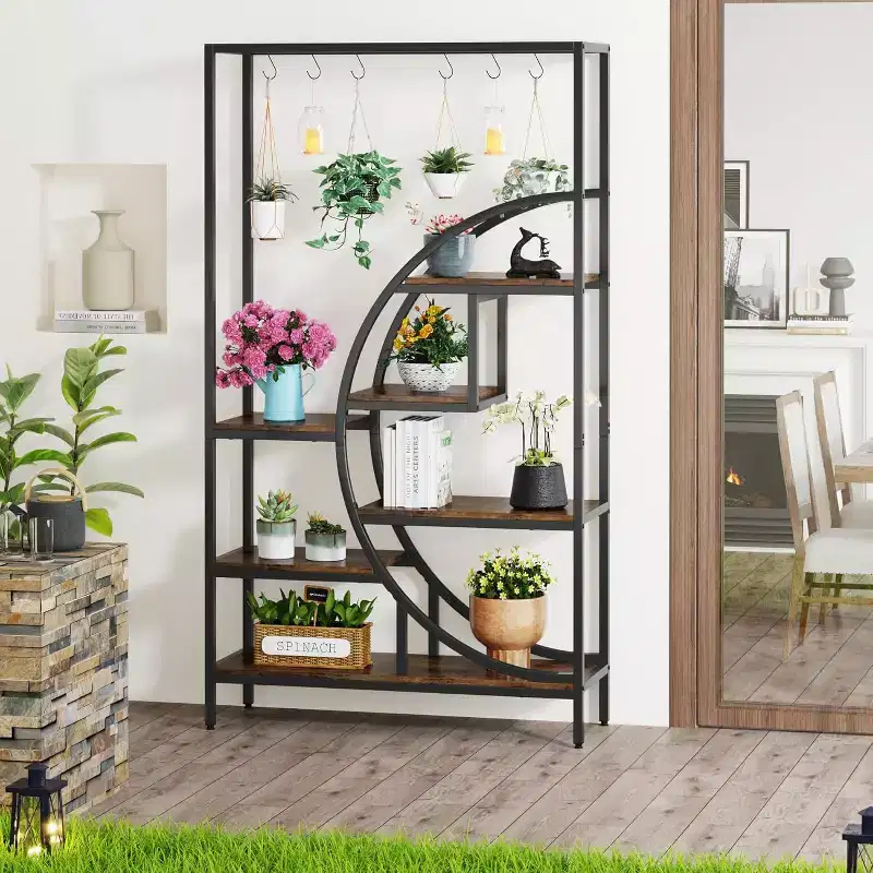 7 Tier Half Moon Decorative Bookshelf with 6PC S Hanging Hooks
