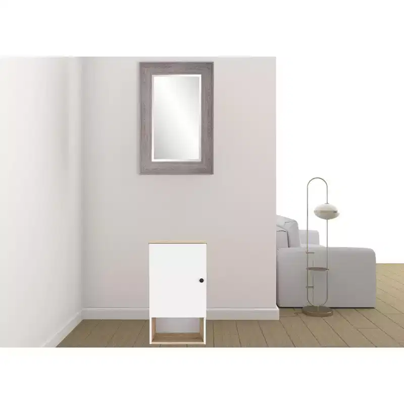 HomeRoots 16 Light Oak And White Wall Mounted Cabinet With Three Shelves