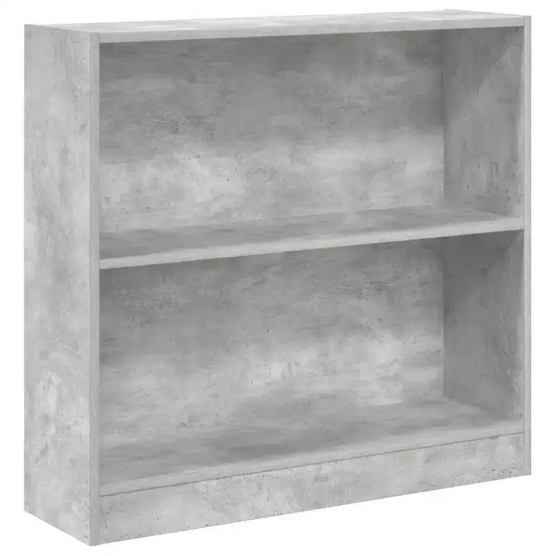 Compact Bookshelf, Concrete Grey Engineered Wood, 2 Shelves, 31.5W x 29.9H x 9.4D