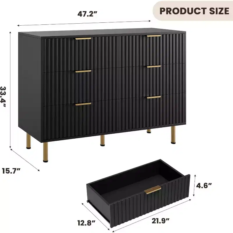 Fluted 6-Drawer Dresser, 47.2