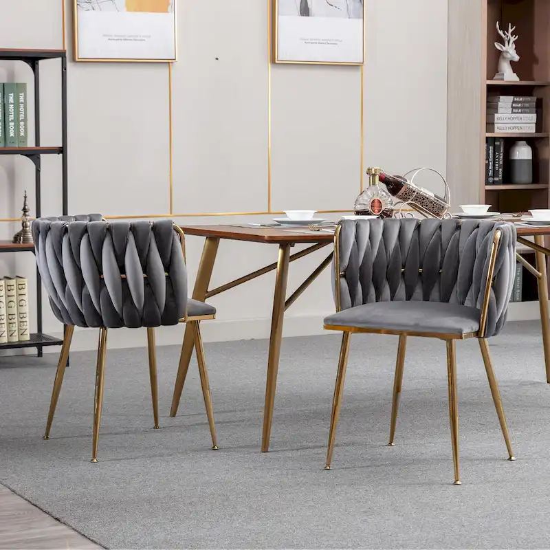 Modern Design Velvet Fabric Dining Chair,Set of 2,Grey