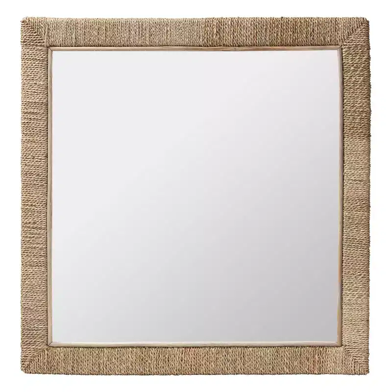 bali & pari Geralyn Japandi Natural Seagrass Square Wall Mirror
