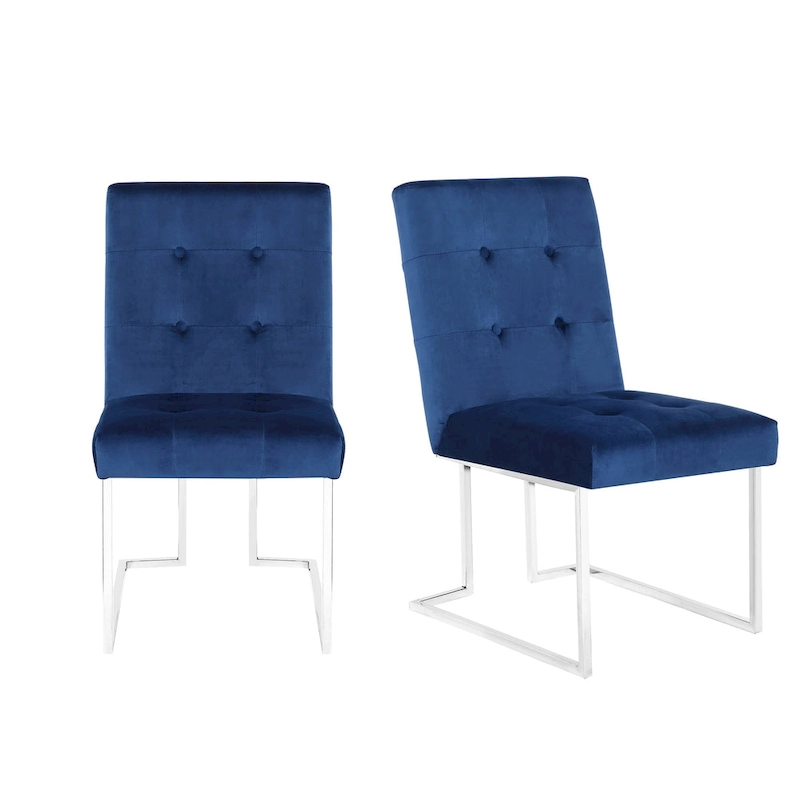 Home Beyond Velvet Upholstered Dining Side Chairs Set of 2, Navy Blue