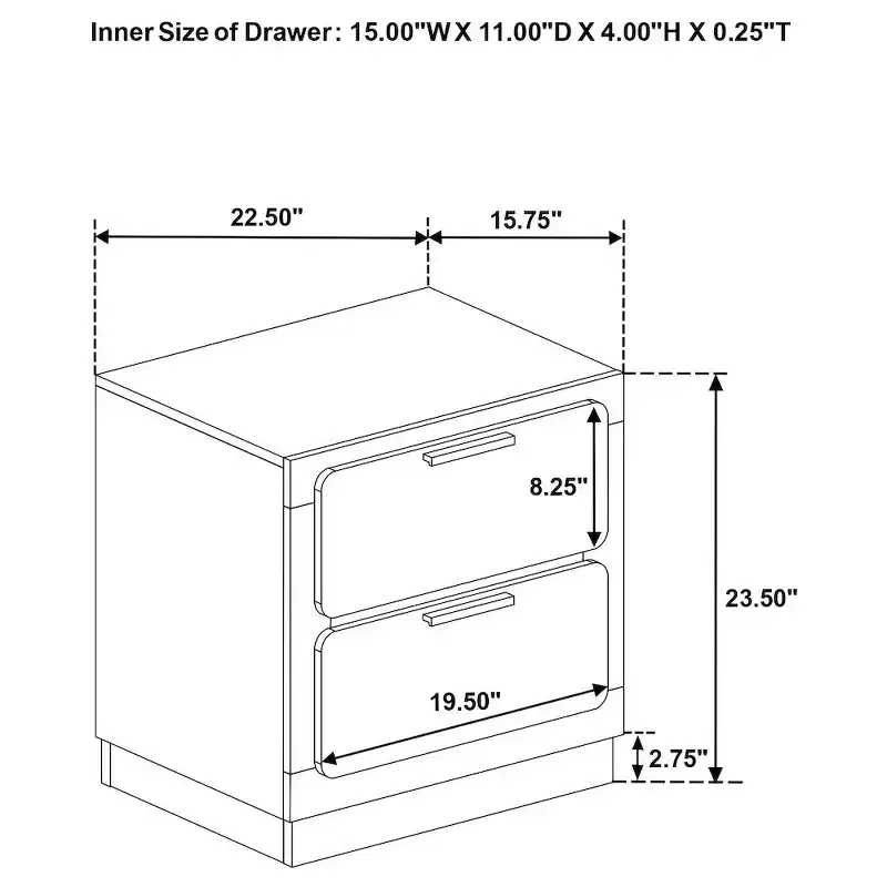 Black & Gold 2-Drawer Nightstand – Single