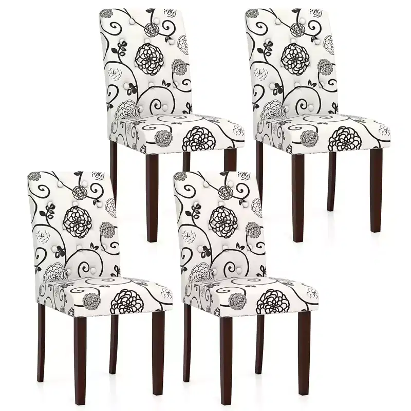 Costway Wooden Dining Chair Set of 4 w/Rubber Wood Legs Padded Seat S Springs High Back