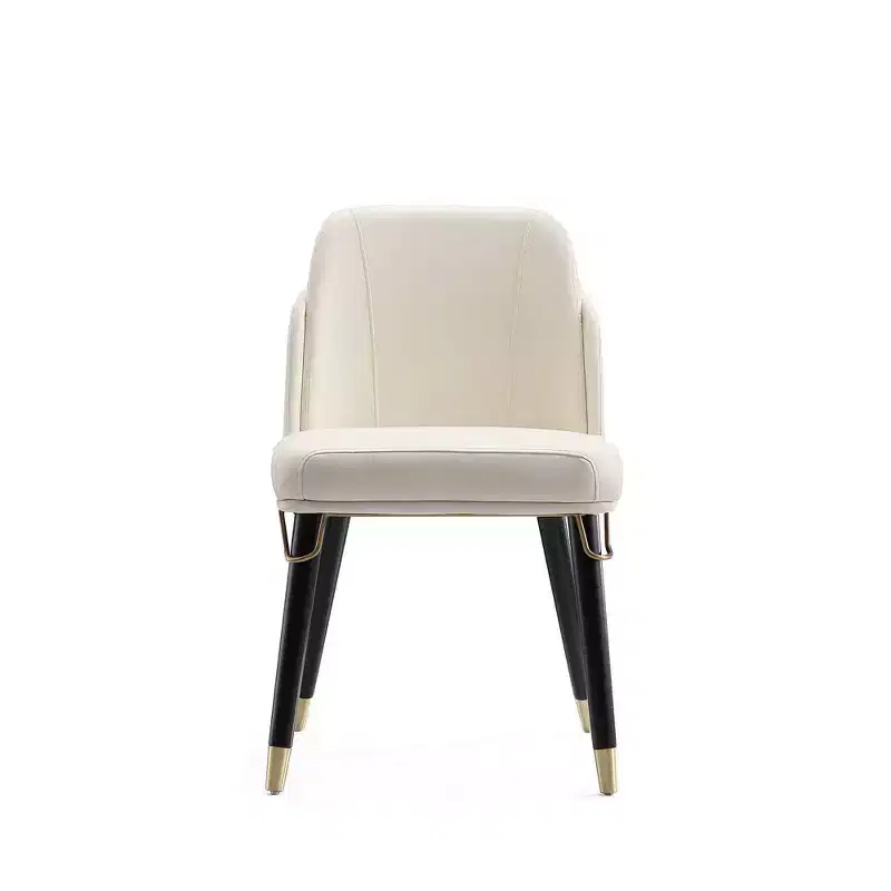 Faux Leather Dining Chair, Cream, Upholstered Wood Legs, No Assembly Required