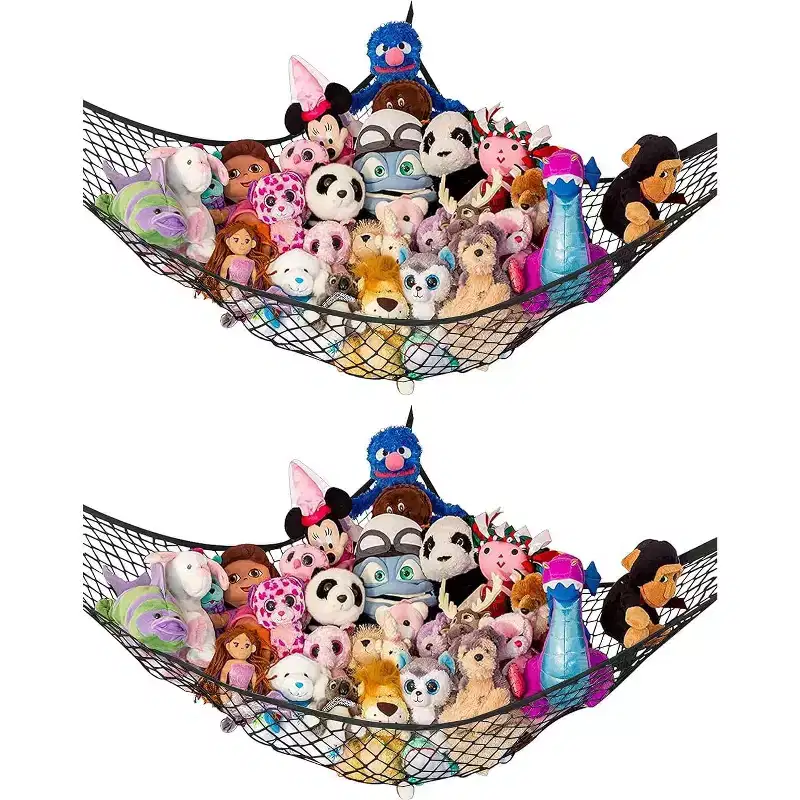 Extra Large 2 Pack Stuffed Animal Net Hammock, Corner Hanging Toy Storage Organizer