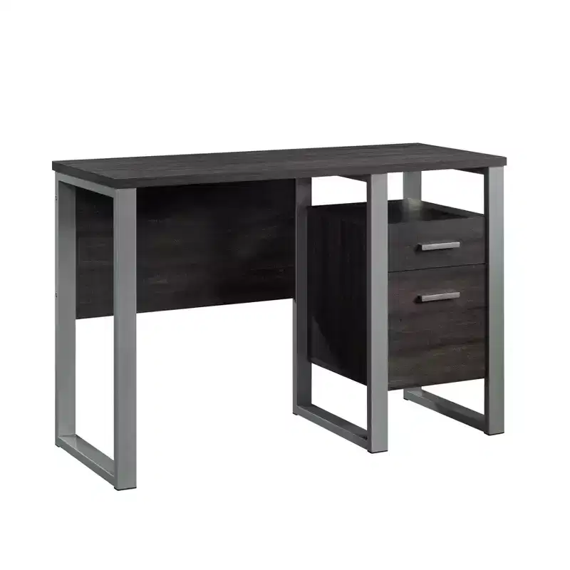 Single Pedestal Desk with Drawers and Open Shelf, Blade Walnut
