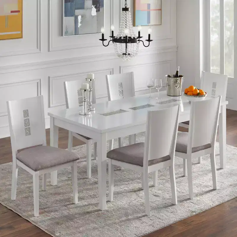 Diamond Rectangular Dining Table White – 6-Seater, MDF & Rubberwood
