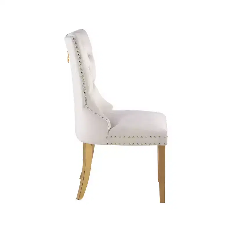 Velvet Dining Chair with Gold Frame, Set of 2 – Black/Cream/Gray