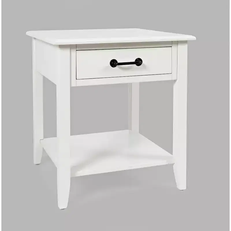 Acacia Wood End Table with Drawer and Storage Shelf
