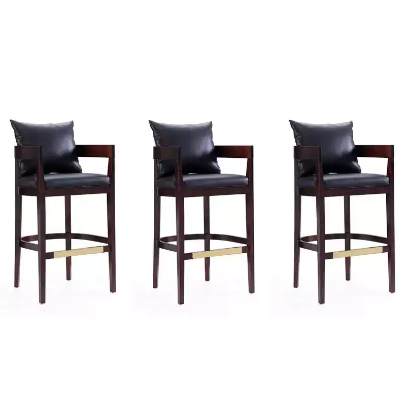 Set of 3 Ritz Upholstered Beech Wood Barstools - Manhattan Comfort
