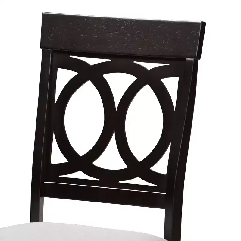 5-Piece Round Dining Set 4 Upholstered Chairs Rubberwood Cut-Out Back Foam Padded Seats