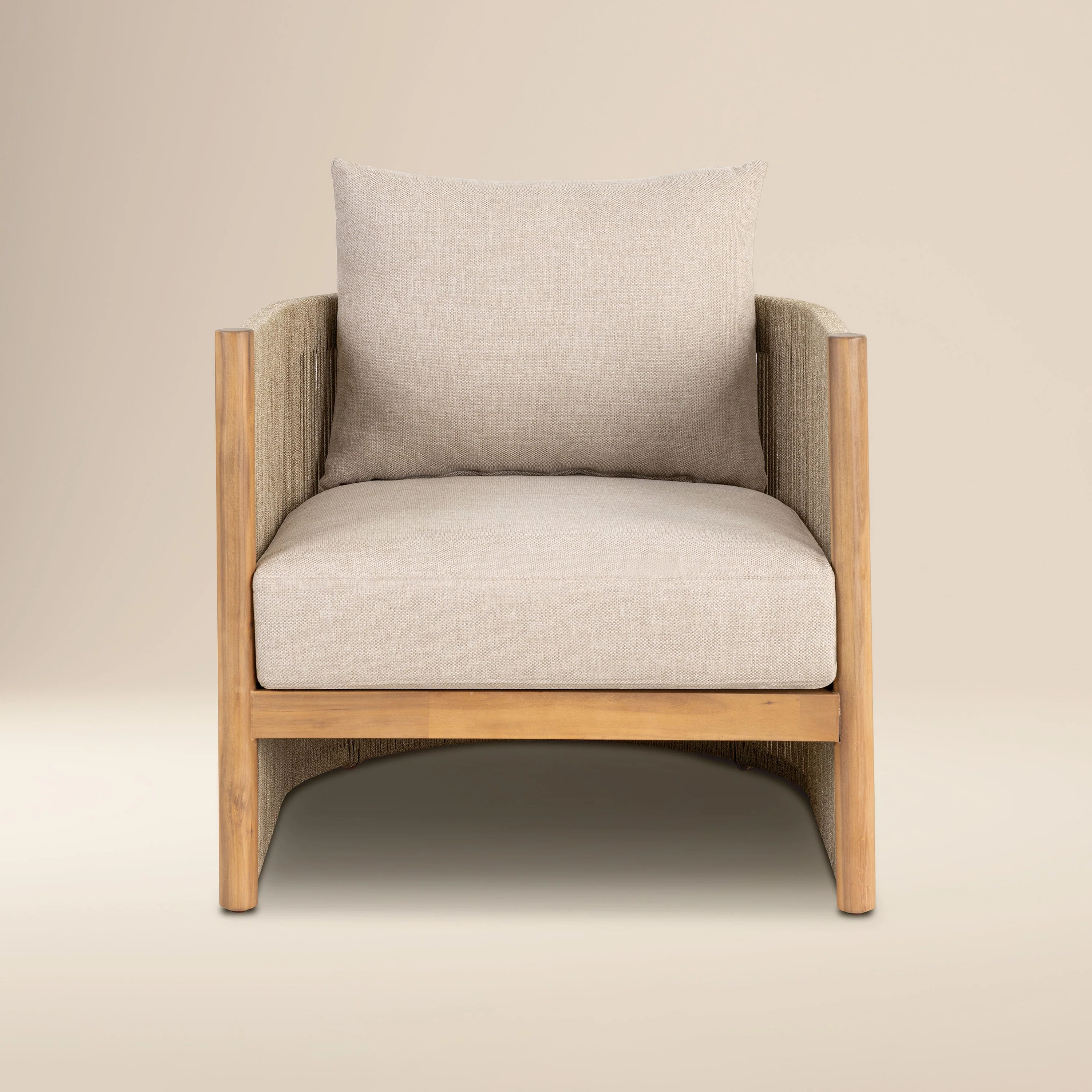 Modern Natural Beige Lounge Chair with Kiln-Dried Wood Frame