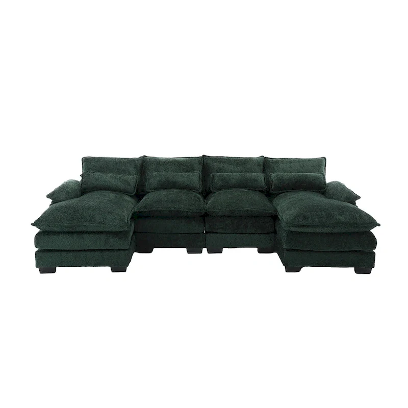 110.63 Modern U-Shaped Chenille 4 Seater Sectional Sofa with Double Cushions, 2 Chaise and High-Density Foam
