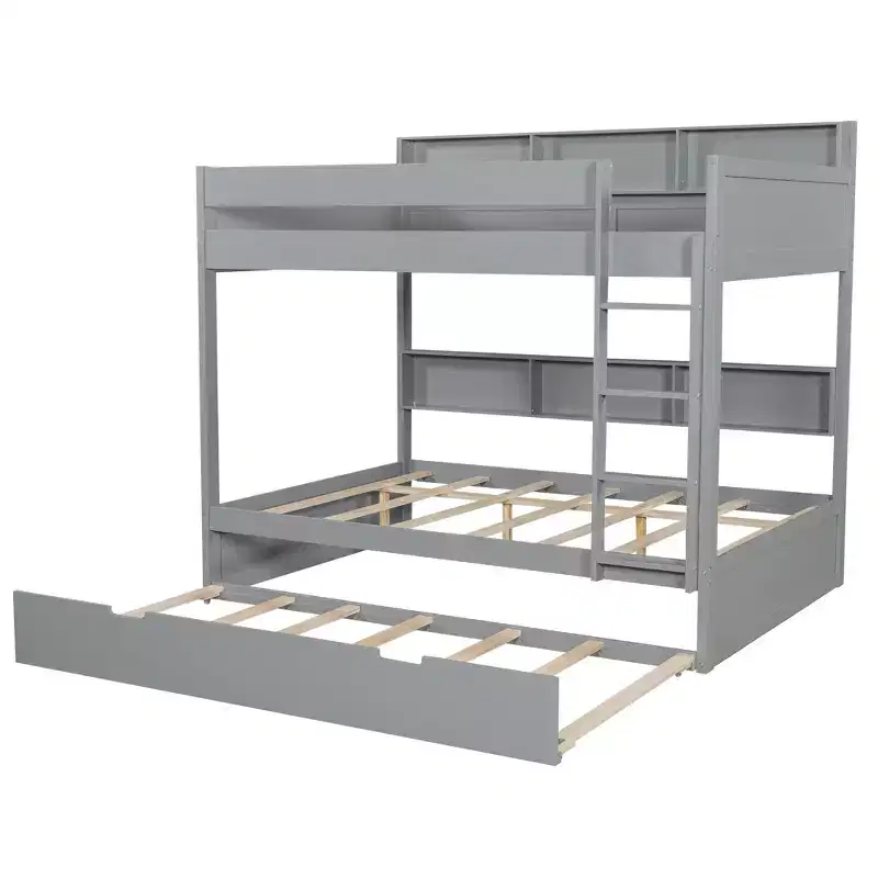 Luxystar Modern Full over Full Bunk Bed with Shelves and Trundle