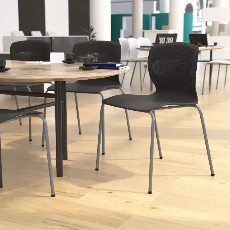 Emma and Oliver Set of 5 Heavy Duty 770 lb. Capacity Ergonomic Polypropylene Stack Chair with Lumbar Support and Steel Frame