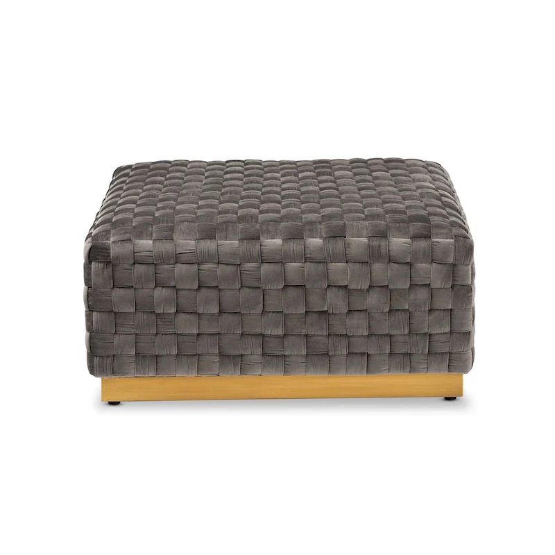 Grey Velvet Square Cocktail Ottoman – Medium
