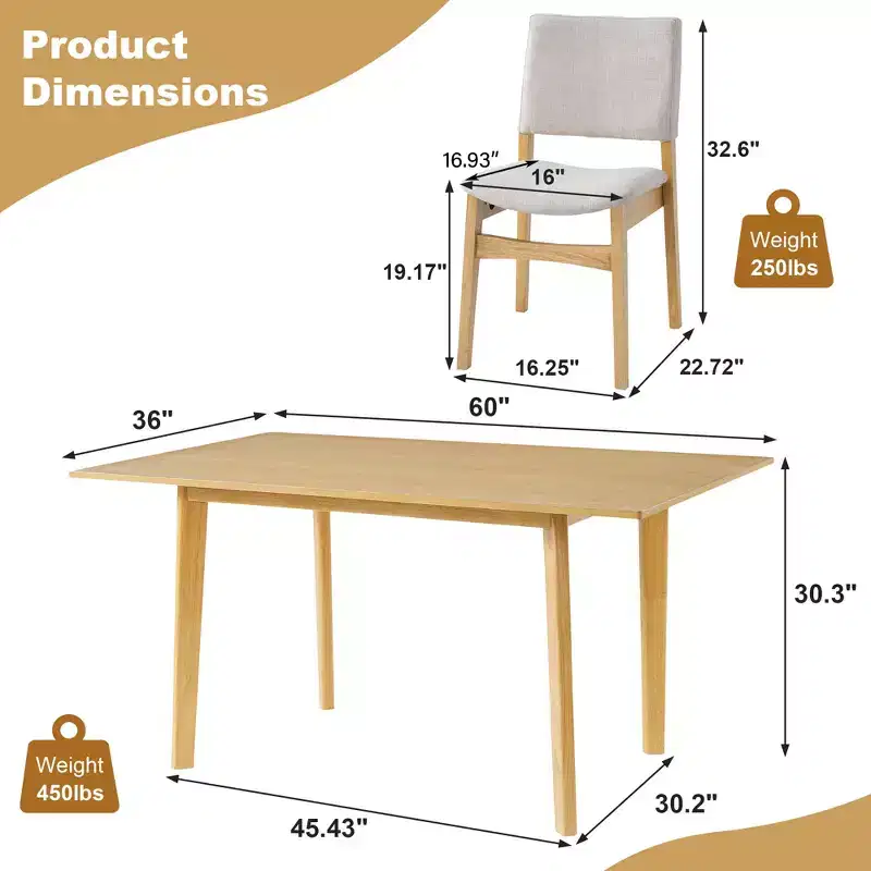 GDFStudio Dalton 7-Piece Modern Dining Set - Rectangular Solid Wood Table & Upholstered Linen Chairs