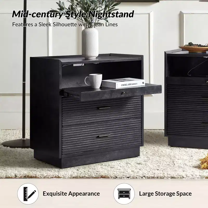 Alcide end table with USB and LED Light Set of 2| ART OF LIVING DESIGNS-BLACK