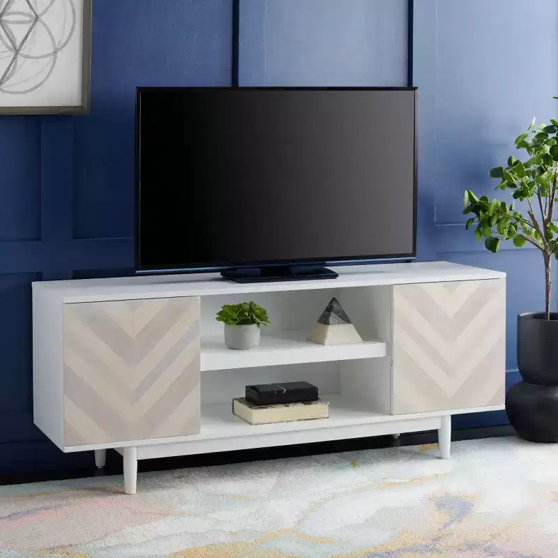 2 Shelf Pattern Media Stand, White Washed