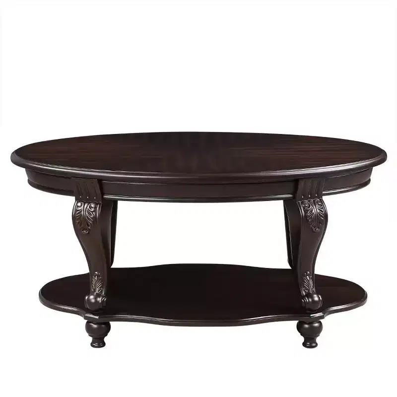 42'' oval wood coffee table with 2 - Tiers and Open Storage Shelf for Living Room, Espresso