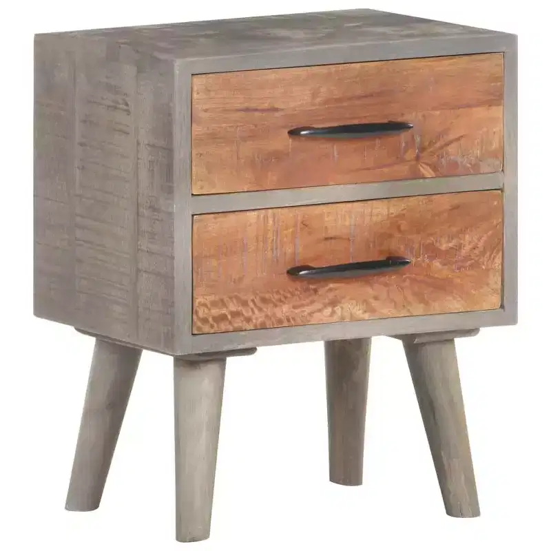 Solid Mango Wood Bedside Cabinet with 2 Drawers 15.7''W x 19.7''H Gray