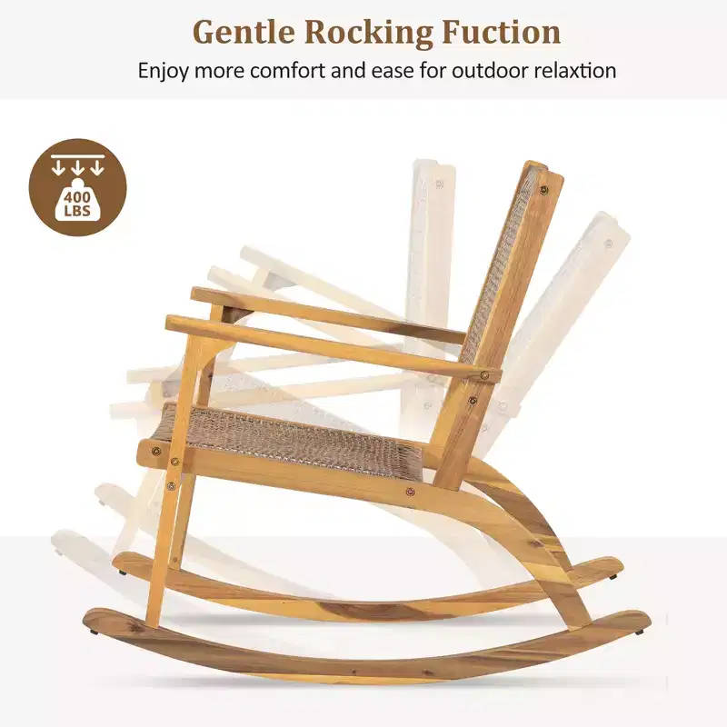 GDFStudio Antonio Patio Modern Acacia Wood Rocking Chair with Wicker Back and Seat (Set of 2)