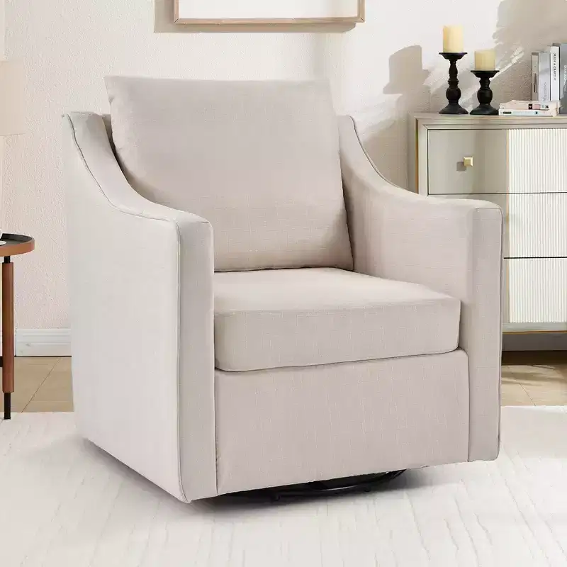 Swivel Accent Square Chair with Thick Padded Backrest Cushion, Lounge Reading Chair for Living Room Bedroom Small Spaces