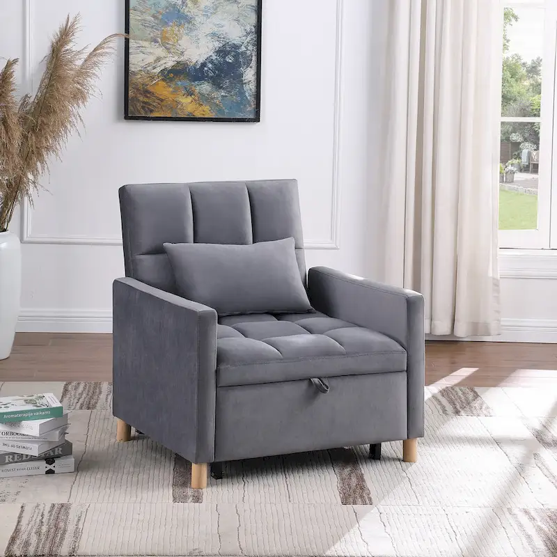 3-in-1 Convertible Sleeper Sofa Lounge Chair Bed, Black