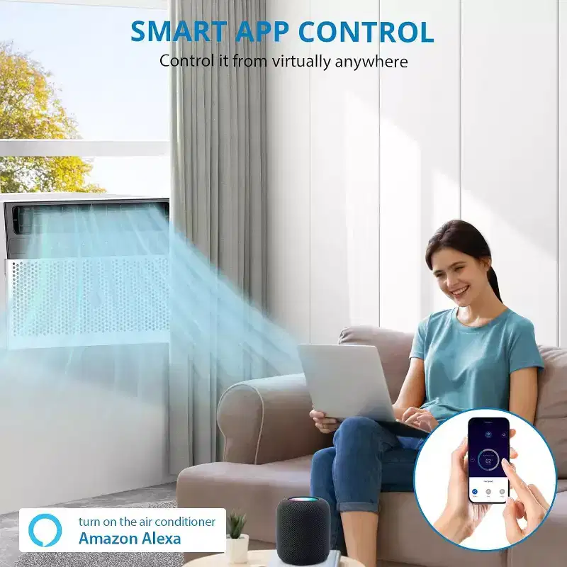 U-Shaped 8,000 BTU Window Air Conditioner  Ultra Quiet  Energy Efficient  Adjustable Depth  Remote Control  Washable Filter