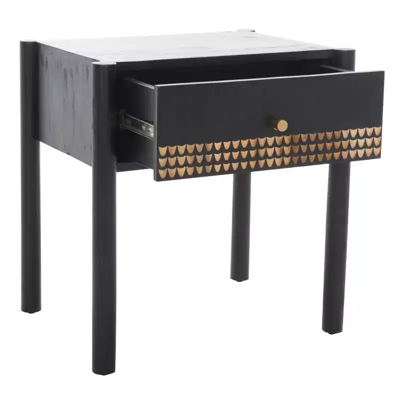 Black & Natural Mango Wood 1-Drawer Nightstand – For 1