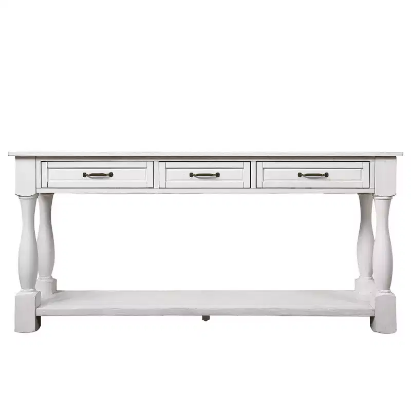 Hostack 63'' Long Wood Console Table with 3 Drawers and 1 Bottom Shelf for Entryway and Hallway, Antique White