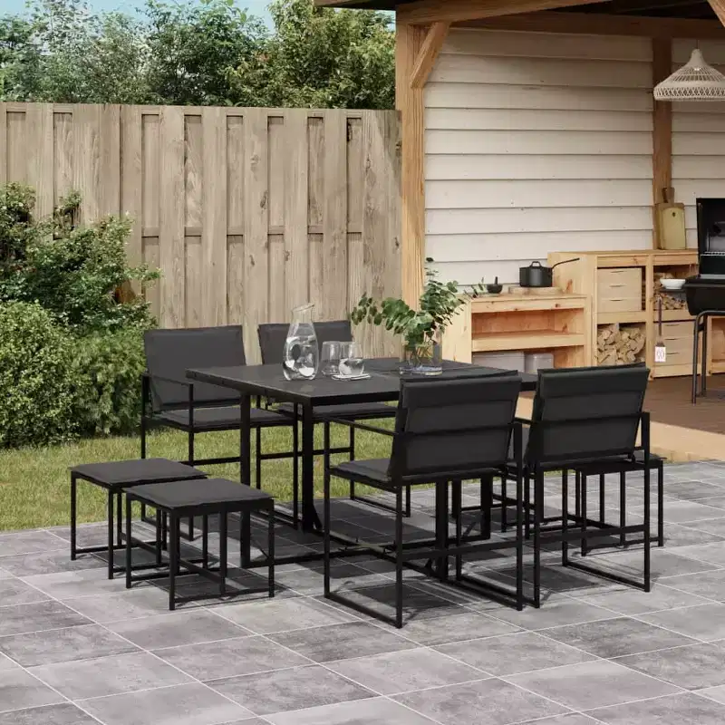 vidaXL Patio Dining Set with Cushions Garden Outdoor Furniture Black Textilene