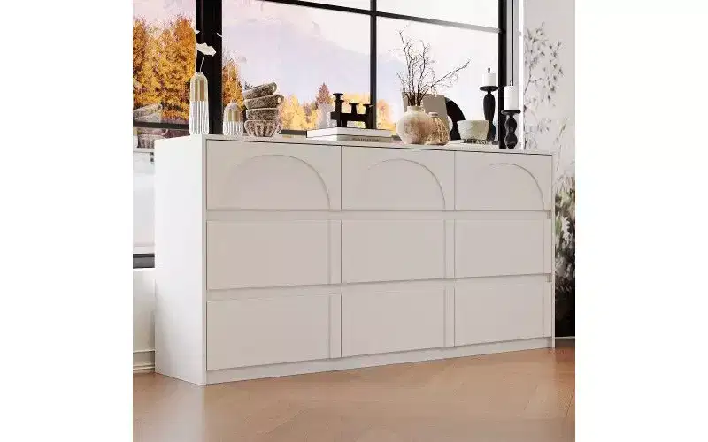 White 9 Drawer Concealed Handle Arch Pattern Decor Dresser Sideboard Chest Storage Cabinet