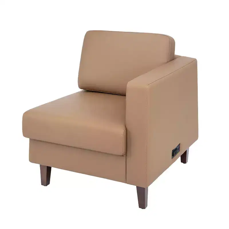 Flash Furniture HERCULES Artemis Upholstered Right Arm Reception Chair, 2 AC Outlets/1 USB/1 USB-C Port and Wood Walnut Legs w/ Adjustable Floor Glide