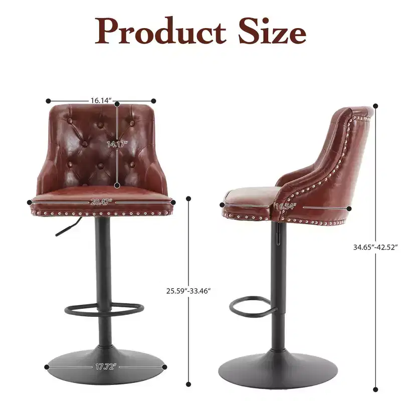 Bar Stools Set of 2,Adjustable Swivel Barstools, Faux Leather Bar Chairs,Upholstered Counter Height with High Backrest
