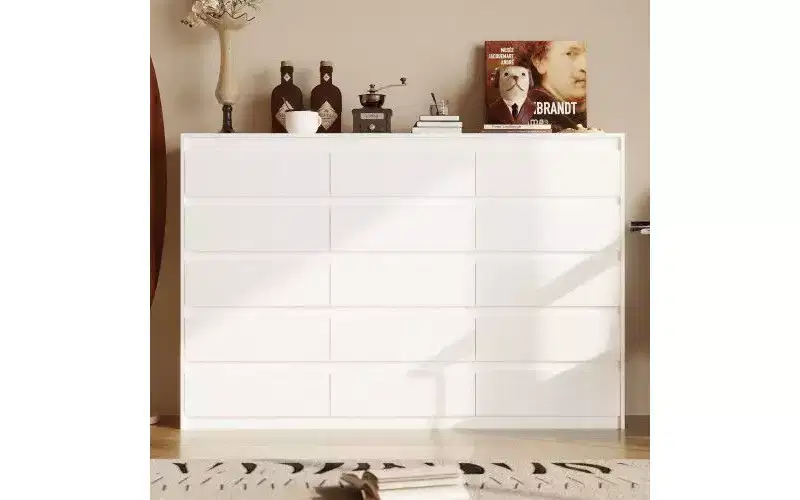 Famapy White Multifunctional Dresser 15 Drawer Storage Space Horizontal Dresser