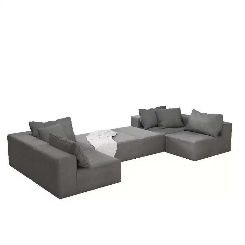 Modern Upholstered Sectional Sofa Couch Set, Modular 132 L-Shaped Sectional Living Room Sofa Set with 6 Cushions