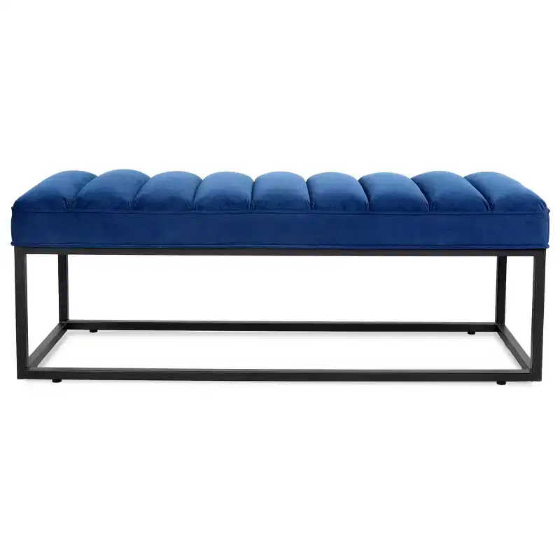 Metal Base Upholstered Bench, Iron Frame, Foam Seat, 53.5