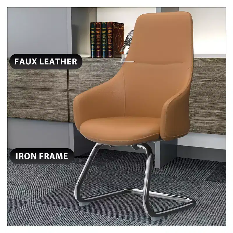Ergonomic Faux Leather Office Chair Iron Sled Base Adjustable Height 330 lbs Capacity