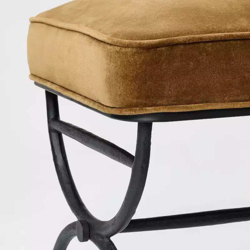 Upholstered Square Ottoman with Metal Legs, Padded Seat, Living Room Footrest