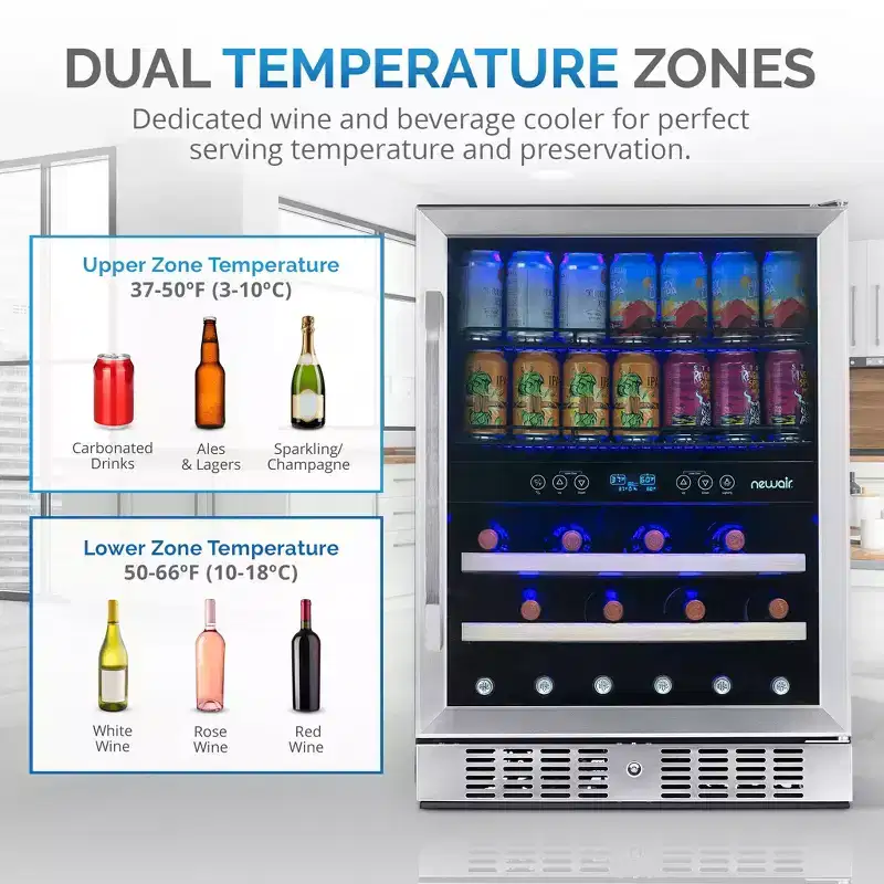 Newair 70-Can, 20-Bottle Built-in Dual Zone Beverage Fridge - 24