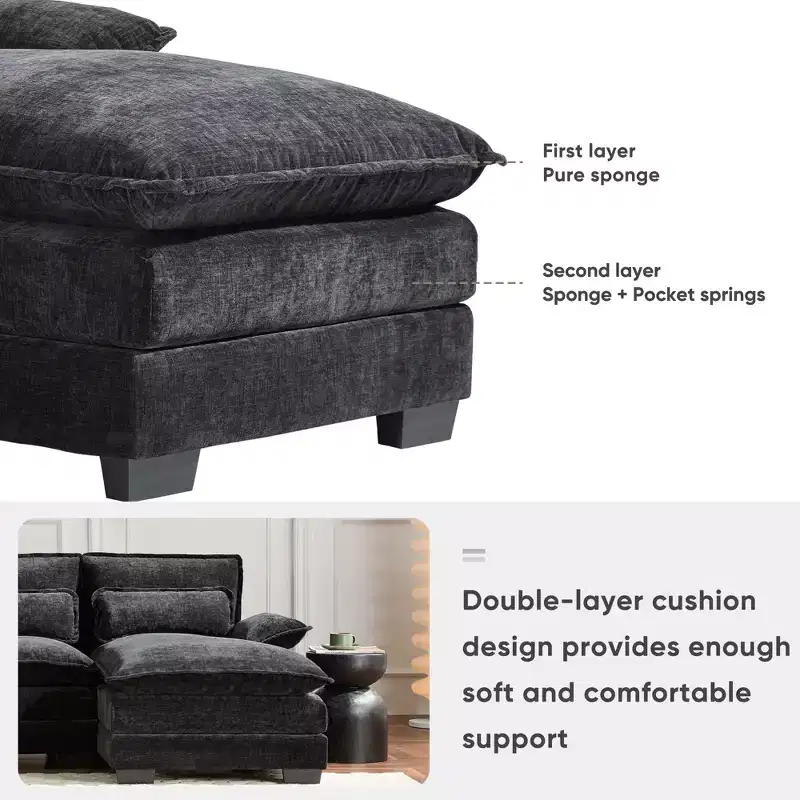 Whisen Modern Design Chenille U-shaped Sectional Sofa with Cup Holders and USB Charger