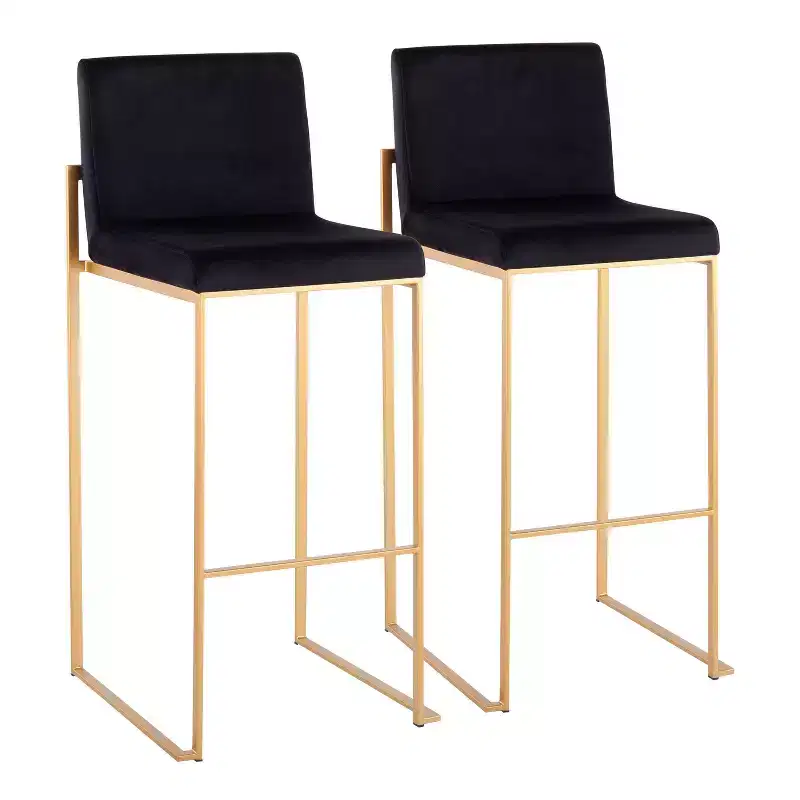 Set of 2 Fuji High Back Stainless Steel/Velvet Barstools with Gold Legs - LumiSource