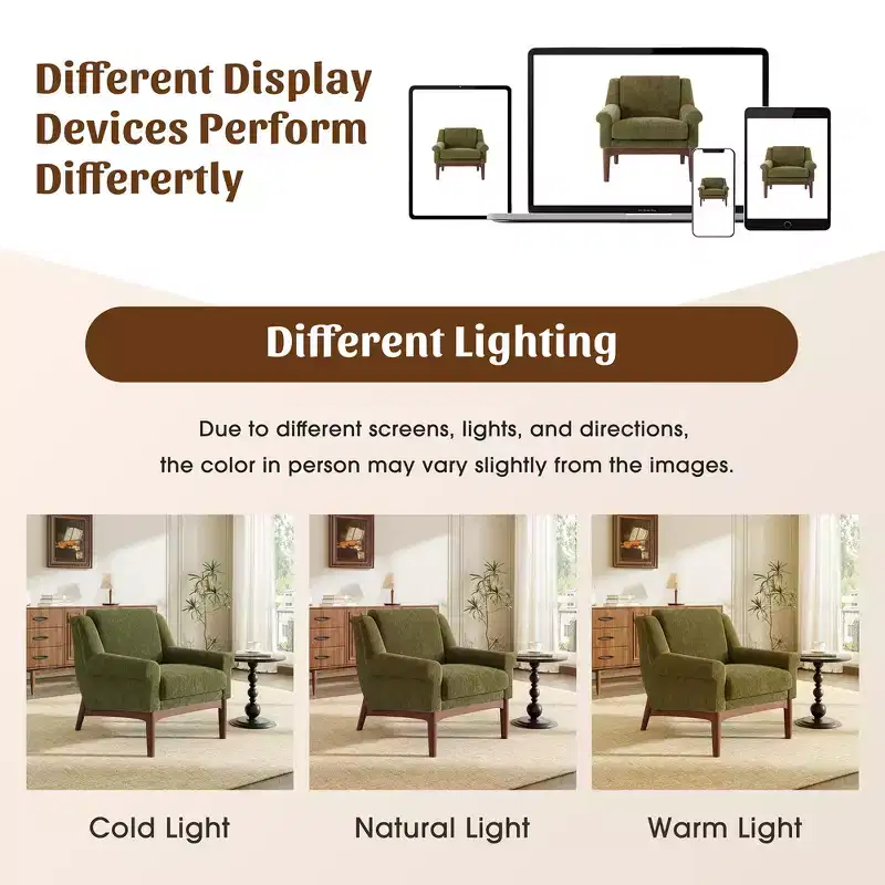 Whisen Sculptural Flared Arm Accent Chair with Solid Wood Frame Modern Reclined Upholstered Lounge Chair, Ergonomic Reading Chair