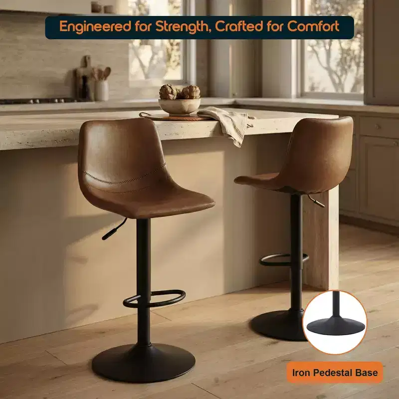 Adjustable Swivel Bar Stool Set of 2 Faux Leather Footrest Counter Height Kitchen