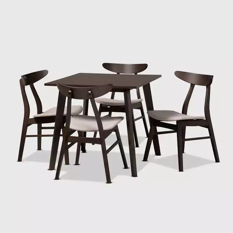 5pc Britte Fabric Upholstered Wood Dining Set - Baxton Studio