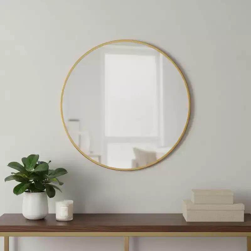 31 Gold Metal Round Framed Accent Mirror